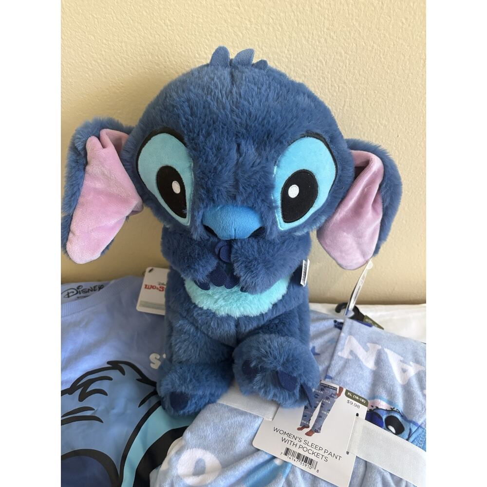 Disney Stitch Plush & Pajama Set Blue Sleepwear Lounge Bundle Gift - Picture 5 of 9